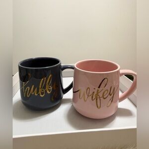 Indigo Hubby and Wifey Mug Set - Pink and Gray- Brand New